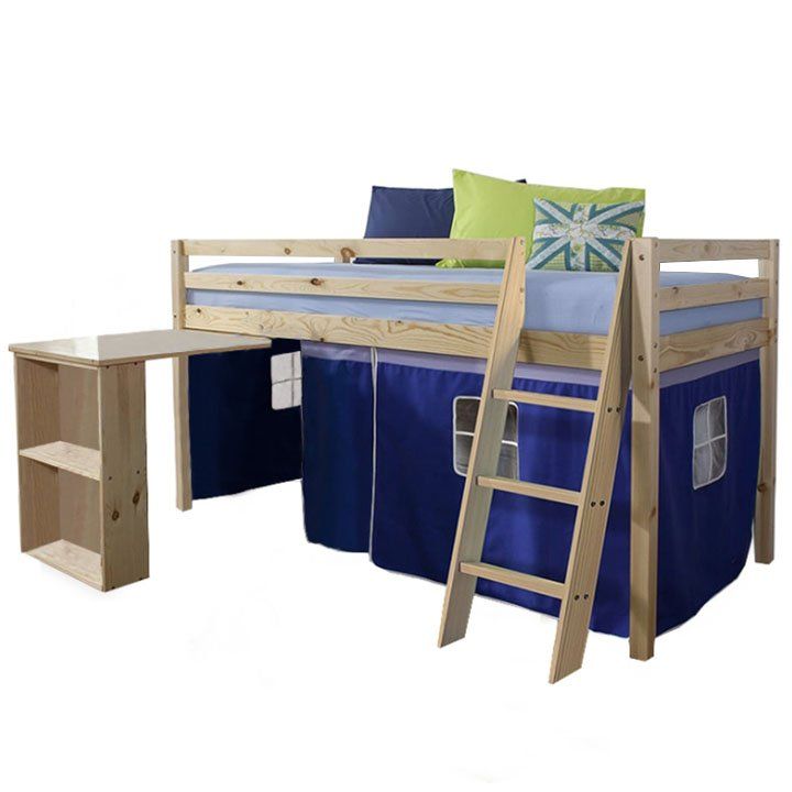 KONDELA Drevená poschodová posteľ s roštom Alzena 90 - borovica / modrá